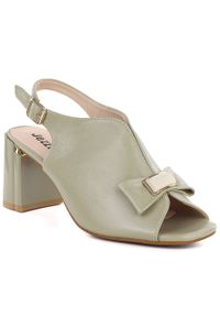 Sandały damskie na słupku z kokardką oliwkowe Jezzi RMR25112-3. Kolor: oliwkowy. Materiał: skóra ekologiczna. Obcas: na słupku #1