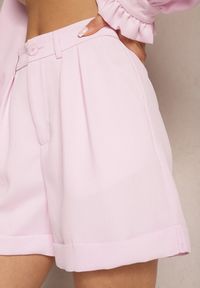 Renee - Różowe Szorty z Podwijanymi Nogawkami High Waist z Guzikiem Nyxa. Stan: podwyższony. Kolor: różowy. Sezon: lato #3