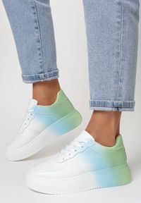 Born2be - Biało-Zielone Sneakersy Thelialla. Kolor: biały. Materiał: jeans. Szerokość cholewki: normalna. Sezon: wiosna #1