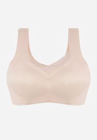 Renee - Beżowy Sportowy Biustonosz z Usztywnieniem Ozdobiony Siateczkową Wstawką Edalissa. Kolor: beżowy. Rodzaj stanika: wyciągane miseczki. Wzór: aplikacja #1