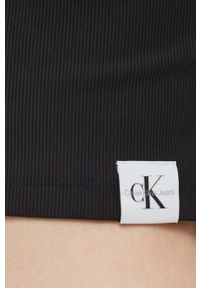 Calvin Klein Jeans top damski kolor czarny. Kolor: czarny. Materiał: dzianina. Wzór: gładki, aplikacja #4