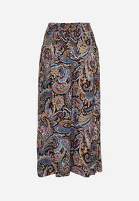 Renee - Czarno-Granatowe Spodnie Culottes z Bawełnianej Tkaniny Ozdobione Wzorem Paisley Gwinamas. Kolor: czarny. Materiał: bawełna, tkanina. Wzór: aplikacja, paisley. Styl: wakacyjny #2