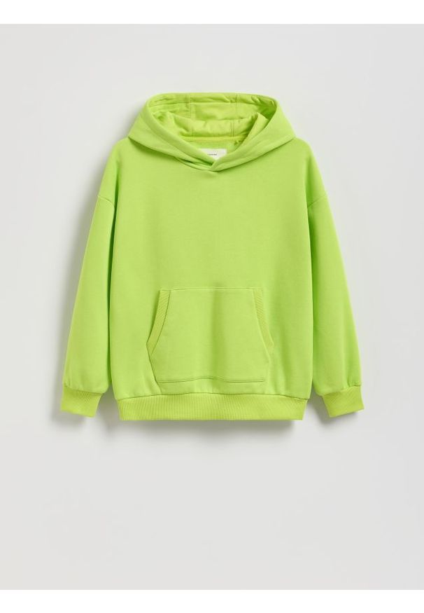 Reserved - Bluza oversize z kapturem - zielony. Typ kołnierza: kaptur. Kolor: zielony. Materiał: bawełna