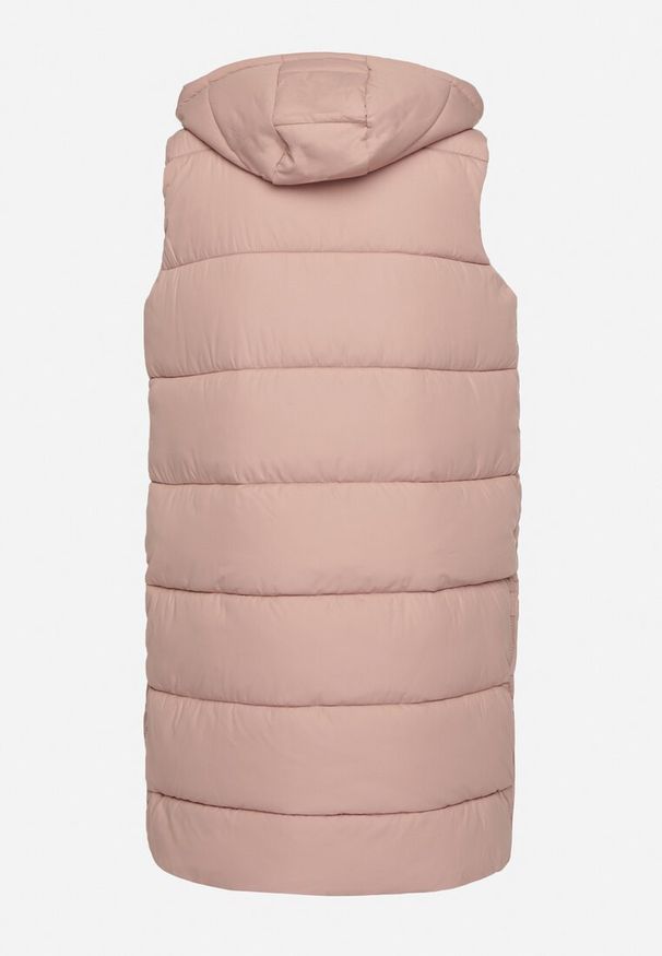 Born2be - Różowa Pikowana Kamizelka z Kapturem i Sznurkami Zelothis. Typ kołnierza: kaptur. Kolor: różowy. Materiał: dzianina, jeans. Długość: długie. Sezon: jesień. Styl: klasyczny, elegancki