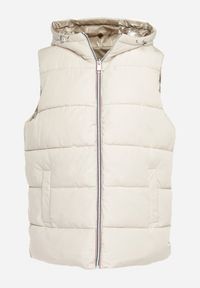 Born2be - Jasnobeżowa Dwustronna Kamizelka z Pikowaniem i Kapturem Welini. Kolor: beżowy #5