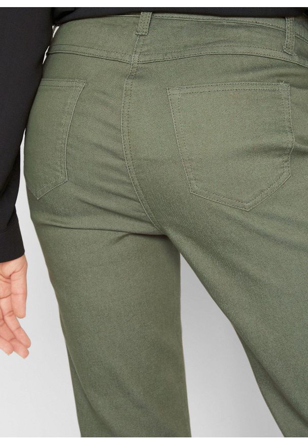bonprix - Dżinsy Straight, mid waist, z wygodnym paskiem. Stan: podwyższony. Kolor: zielony