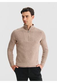 Pako Lorente - PAKO LORENTE - Beżowy sweter z rozpinaną stójką. Okazja: na co dzień. Typ kołnierza: kołnierzyk stójkowy. Kolor: beżowy, niebieski. Materiał: wełna, poliamid. Sezon: jesień. Styl: casual #5