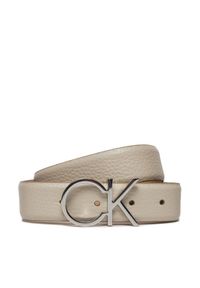 Calvin Klein Pasek Damski Ck Logo Belt 3.0 Pebble K60K611903 Écru. Materiał: skóra