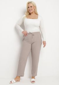 Born2be - Szare Casualowe Spodnie z Elastyczną Gumką w Pasie z Wsuwanymi Kieszeniami Mousesa. Okazja: na co dzień. Kolor: szary. Materiał: tkanina. Sezon: lato. Styl: casual #5