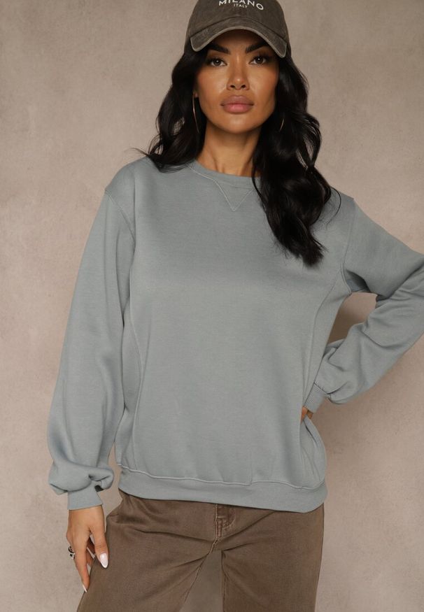 Renee - Szara Bluza z Bawełną i Przeszyciami przy Dekolcie Fezanna. Okazja: na co dzień. Kolor: szary. Materiał: bawełna. Styl: casual, sportowy