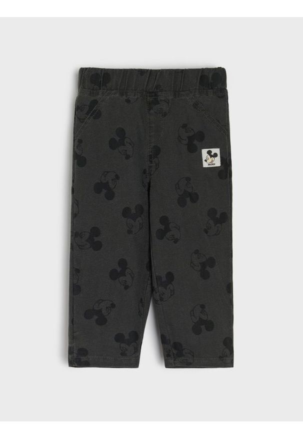 Sinsay - Jeansy pull on ze wzorem Mickey Mouse - szary. Kolor: szary. Materiał: jeans. Wzór: motyw z bajki