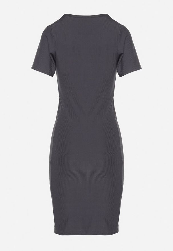 Born2be - Ciemnoszara Casualowa Sukienka z Bawełną Lumelisse. Okazja: na co dzień. Kolor: szary. Materiał: bawełna. Typ sukienki: proste. Styl: casual