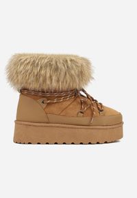 Born2be - Brązowe Śniegowce na Grubej Podeszwie z Futerkiem Tesila. Okazja: na co dzień. Kolor: brązowy. Materiał: futro. Styl: casual #3