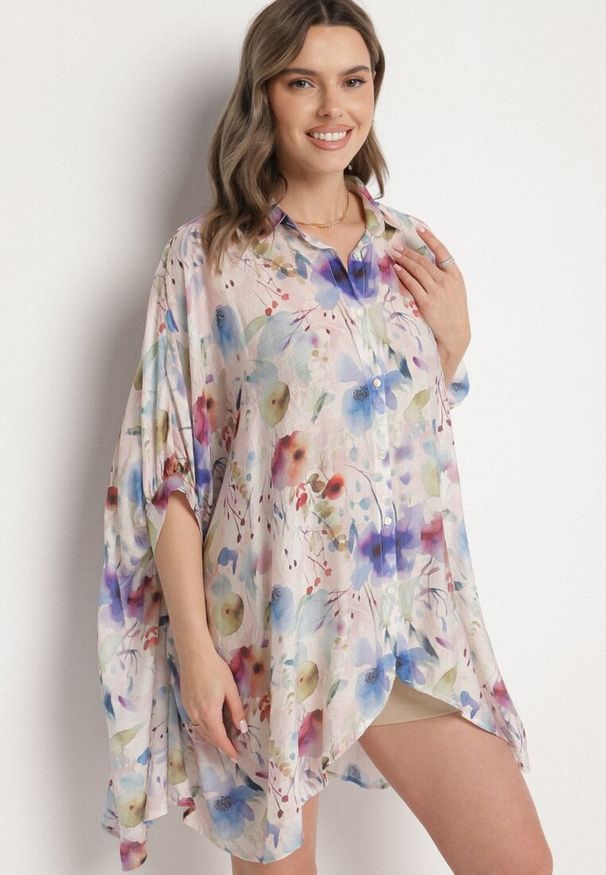 Born2be - Różowa Koszula z Bawełną w Kwiaty Linovianna. Okazja: na co dzień. Kolor: różowy. Materiał: bawełna. Wzór: kwiaty. Styl: elegancki, casual