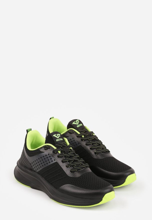 Born2be - Czarno-Zielone Buty Sportowe Sneakersy z Tłoczonym Wzorem Ashavera. Okazja: na co dzień, na spacer. Kolor: czarny. Materiał: jeans. Sport: turystyka piesza, fitness