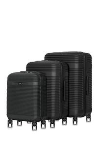 Ochnik - Komplet walizek na kółkach 19'/24'/28'. Kolor: czarny. Materiał: guma, poliester, materiał, kauczuk