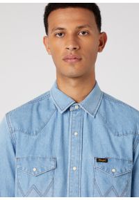 Wrangler - WRANGLER HERITAGE SHIRT MĘSKA KOSZULA JEANSOWA JEANS SUN FADE W5D1EM180. Materiał: jeans