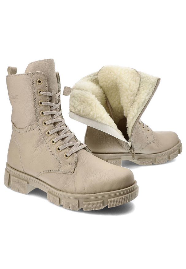 Beżowe Botki Rieker Damskie Stylowe Obuwie. Zapięcie: zamek. Kolor: beżowy. Materiał: futro, syntetyk. Sezon: zima, jesień. Obcas: na obcasie. Styl: elegancki. Wysokość obcasa: średni