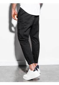 Ombre Clothing - Spodnie męskie JOGGERY z kieszeniami cargo - czarne V1 P886 - XXL. Kolor: czarny. Materiał: bawełna, elastan. Wzór: geometria #3