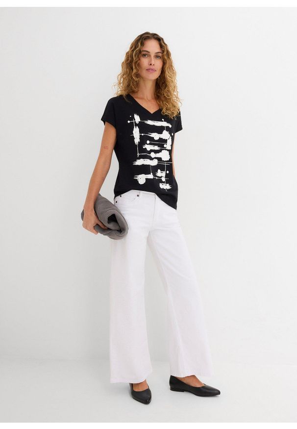 bonprix - T-shirt. Kolor: czarny. Wzór: nadruk. Styl: elegancki