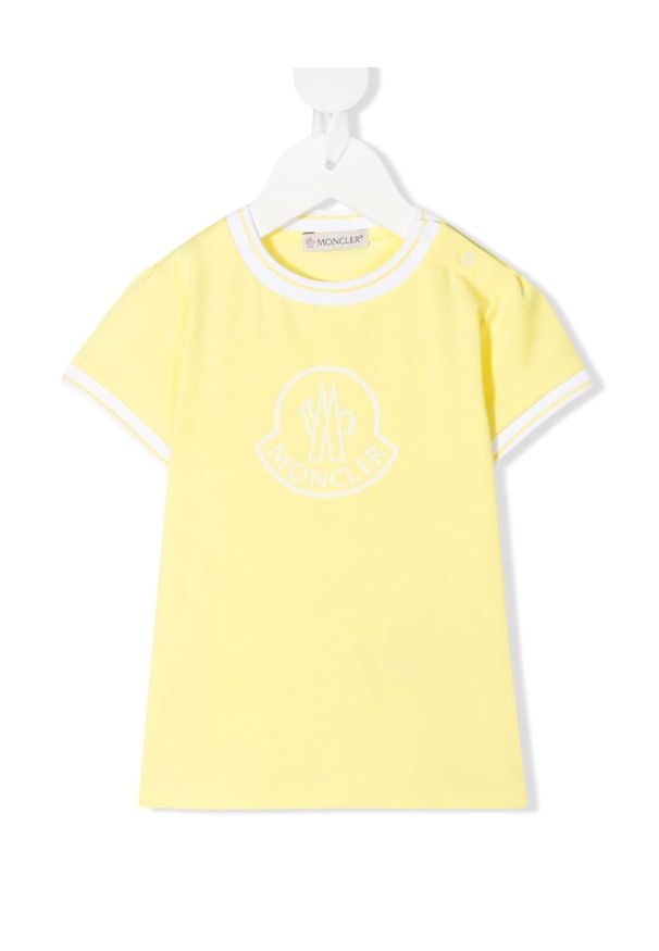 MONCLER KIDS - Żółta koszulka z logo 0-2 lat. Kolor: żółty. Materiał: bawełna. Wzór: aplikacja. Sezon: lato. Styl: klasyczny