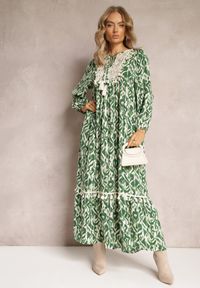 Renee - Zielona Sukienka Rozkloszowana Maxi z Falbanką Maruerilla. Kolor: zielony. Materiał: tkanina. Długość: maxi