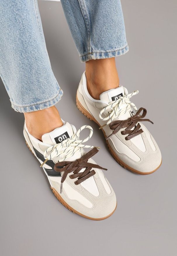 Born2be - Beżowe Sneakersy Klasyczne Tenisówki z Dodatkowym Sznurowaniem Nilarisea. Okazja: na spacer. Kolor: beżowy. Materiał: jeans, skóra. Sport: turystyka piesza