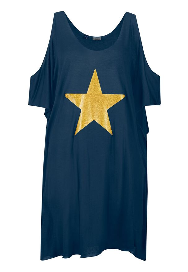 Sukienka plażowa z wycięciami bonprix ciemnoniebiesko-złoty. Okazja: na plażę. Kolor: niebieski