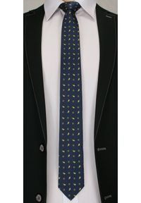 Krawat Męski z Żółtym Wzorem PAISLEY- 6 cm - Angelo di Monti, Ciemnogranatowy. Kolor: niebieski. Wzór: paisley #2