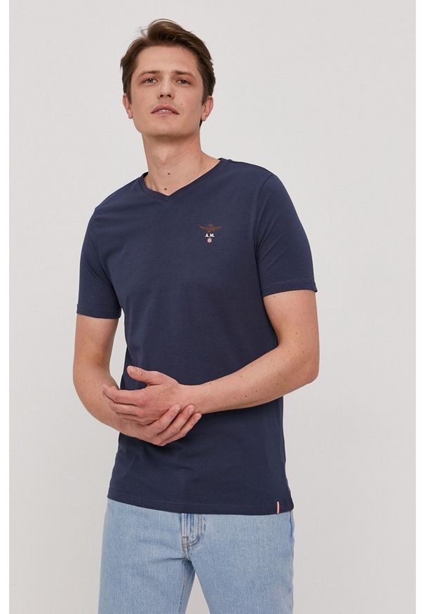 Aeronautica Militare - T-shirt. Okazja: na co dzień. Kolor: niebieski. Materiał: dzianina. Wzór: gładki. Styl: casual