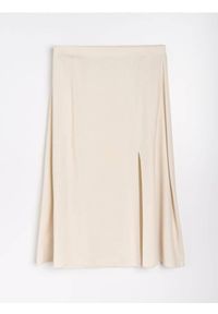 Sinsay - Spódnica midi z rozcięciem z wiskozą i domieszką lnu Plus size - beżowy. Kolekcja: plus size. Kolor: beżowy. Materiał: wiskoza, len