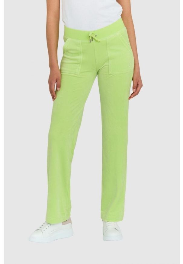 Juicy Couture - JUICY COUTURE Klasyczne welurowe spodnie dresowe damskie del ray w jasnozielonym kolorze, Rozmiar S. Kolor: zielony. Materiał: welur, dresówka