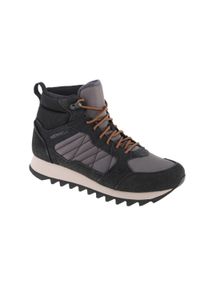 Buty trekkingowe męskie Merrell Alpine Mid Plr WP 2. Wysokość cholewki: za kostkę. Zapięcie: sznurówki. Kolor: czarny. Materiał: guma, tkanina, zamsz, materiał, syntetyk. Szerokość cholewki: normalna