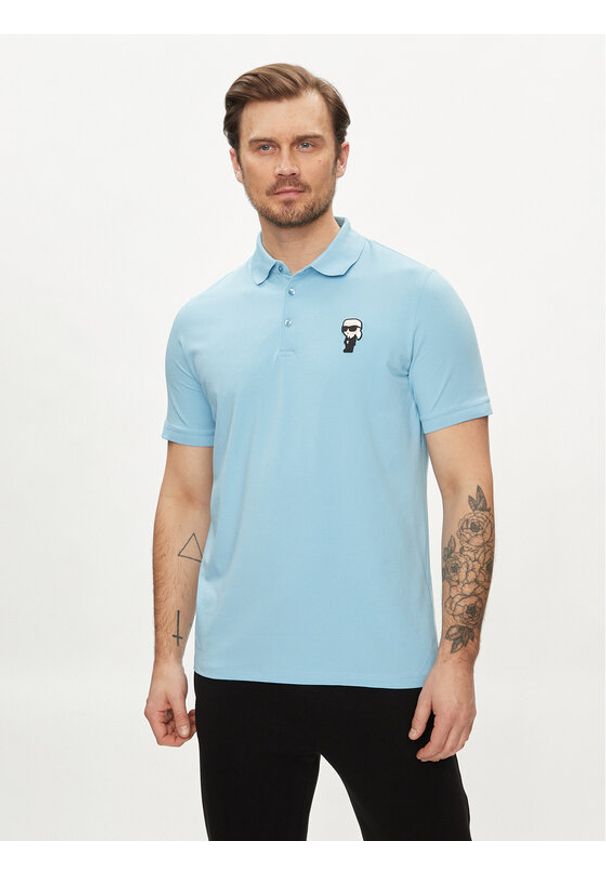 Karl Lagerfeld - KARL LAGERFELD Polo 745022 542221 Błękitny Regular Fit. Typ kołnierza: polo. Kolor: niebieski. Materiał: bawełna