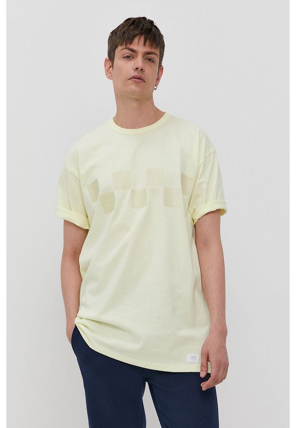 Vans - T-shirt. Okazja: na co dzień. Kolor: żółty. Wzór: nadruk. Styl: casual