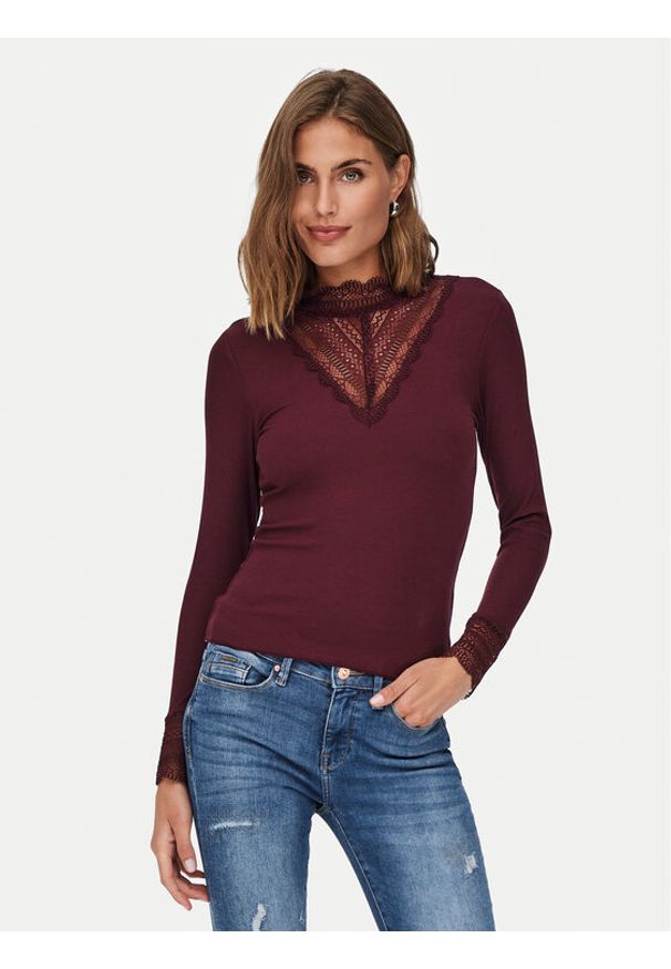 only - ONLY Bluzka Tilde 15207788 Bordowy Stretch Fit. Kolor: czerwony. Materiał: wiskoza