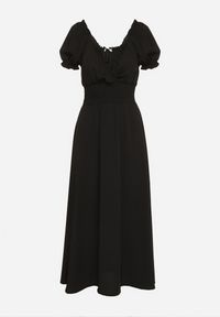 Born2be - Czarna Sukienka Ozdobiona Bufkami Dolinossa. Okazja: na co dzień. Kolor: czarny. Wzór: aplikacja. Sezon: lato. Styl: casual #2