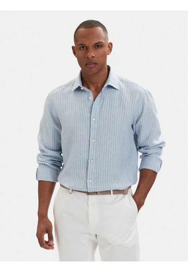 Hugo - HUGO Koszula Valerio 50562694 Niebieski jasny Modern Fit. Kolor: niebieski. Materiał: len