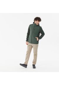 quechua - Bluza turystyczna męska Quechua NH500 Hybride. Typ kołnierza: kaptur. Kolor: zielony. Materiał: polar, tkanina, dzianina, materiał, poliester