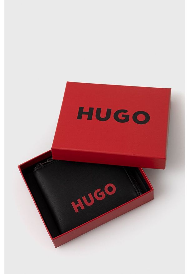 Hugo - HUGO portfel skórzany męski kolor czarny. Kolor: czarny. Materiał: skóra