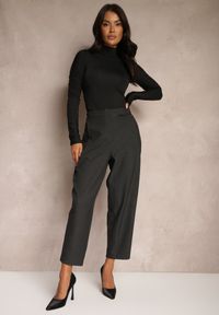 Renee - Ciemnoszare Spodnie o Garniturowym Fasonie High Waist Relessa. Okazja: na spotkanie biznesowe, do pracy. Stan: podwyższony. Kolor: szary. Styl: biznesowy #5