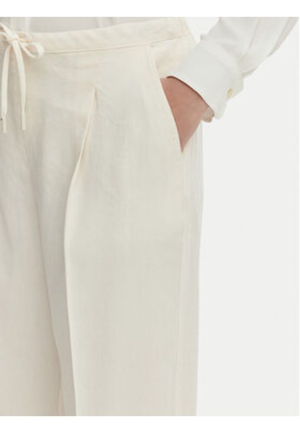 Marella Spodnie materiałowe Alloro 2613131115 Écru Regular Fit. Kolor: kremowy. Materiał: len