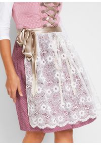 Sukienka w ludowym stylu z koronkowym fartuchem bonprix matowy jeżynowy wzorzysty. Kolor: różowy. Materiał: koronka #2