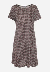 Born2be - Czarno-Bordowa Wiskozowa Sukienka w Mozaikowy Wzór o Rozkloszowanym Kroju Faellina. Kolor: czarny. Materiał: wiskoza. Sezon: lato #5