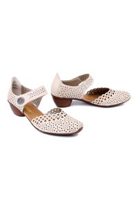 Rieker - RIEKER 43753-60 beige, czółenka damskie. Zapięcie: rzepy. Kolor: beżowy. Materiał: skóra. Szerokość cholewki: normalna. Obcas: na obcasie. Wysokość obcasa: średni #1