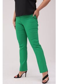 Nasi partnerzy - Zielone spodnie Nilda z prostą nogawką wysoki stan PLUS SIZE XXL. Okazja: do pracy, na spacer, na co dzień. Stan: podwyższony. Kolekcja: plus size. Kolor: zielony. Materiał: tkanina, poliester, elastan, wiskoza, materiał, włókno. Długość: krótkie. Styl: casual #1