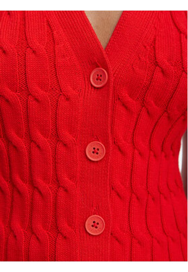 TOMMY HILFIGER - Tommy Hilfiger Kardigan Mid Gg Cable WW0WW50075 Czerwony Regular Fit. Kolor: czerwony. Materiał: bawełna