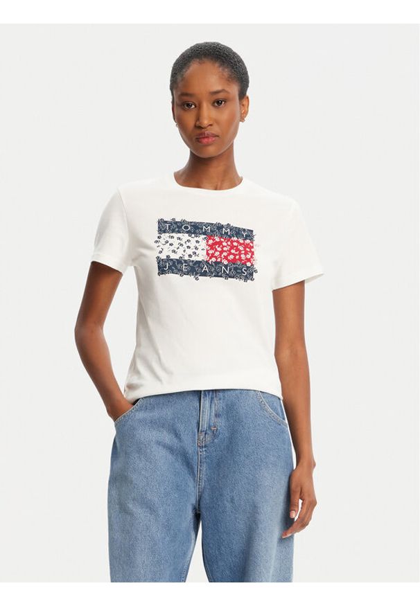Tommy Jeans T-Shirt Floral Flag DW0DW20897 Biały Regular Fit. Kolor: biały. Materiał: bawełna