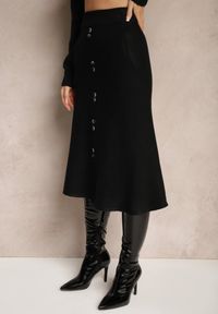 Renee - Czarna Spódnica z Dodatkiem Wełny o Rozkloszowanym Kroju z Guzikami Tirezi. Okazja: do pracy. Kolor: czarny. Materiał: wełna. Styl: elegancki #3