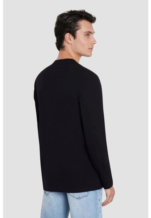 Guess - GUESS Czarny męski longsleeve Ls Cn, Rozmiar M. Kolor: czarny. Materiał: bawełna. Długość rękawa: długi rękaw. Długość: długie. Styl: elegancki